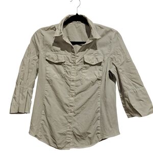 Alfred Sung White Utility Button-Up Shirt | Safari Minimalist | Size S/P